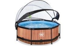 EXIT Wood pool ø244x76cm with filter pump and dome - brown