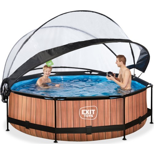 EXIT Wood pool ø300x76cm with dome and filter pump - brown