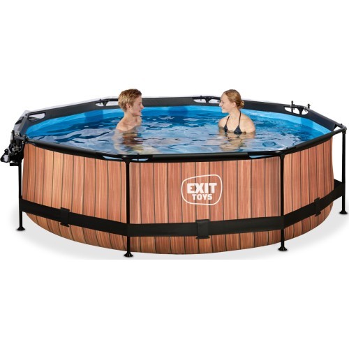 EXIT Wood pool ø300x76cm with dome and filter pump - brown