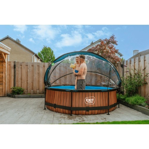 EXIT Wood pool ø300x76cm with dome and filter pump - brown