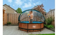 EXIT Wood pool ø300x76cm with dome and filter pump - brown