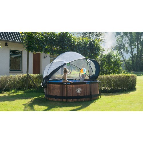 EXIT Wood pool ø244x76cm with filter pump and dome - brown