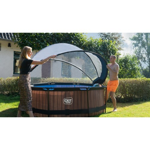 EXIT Wood pool ø244x76cm with filter pump and dome - brown