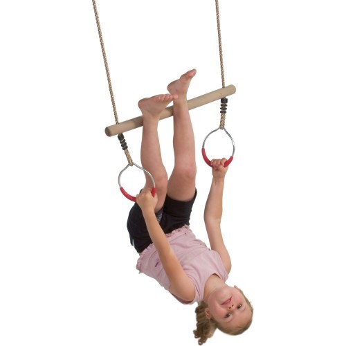 wooden ring trapeze with metal ring
