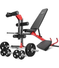 Komplekts MH1_68KG_KIER | regulējams sols + kāju prese + bicepsu atbalsts + 42 kg rokturu un svaru komplekts - Marbo Sport