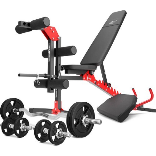 Komplekts MH1_68KG_KIER | regulējams sols + kāju prese + bicepsu atbalsts + 42 kg rokturu un svaru komplekts - Marbo Sport