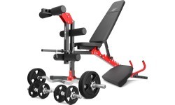 Set MH1_68KG_KIER | adjustable bench + leg press + prayer bar (slide-in) + set of 42 kg grips and weights - Marbo Sport
