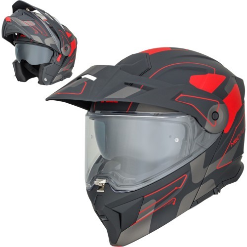 3-in-1 Flip-Up Motorcycle Helmet W-TEC Neovu Graphic - černo-červená