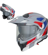 3-in-1 Flip-Up Motorcycle Helmet W-TEC Neovu Graphic - šedo-červeno-modrá