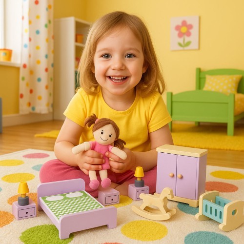 Wooden doll house furniture accessories set of 30 pieces