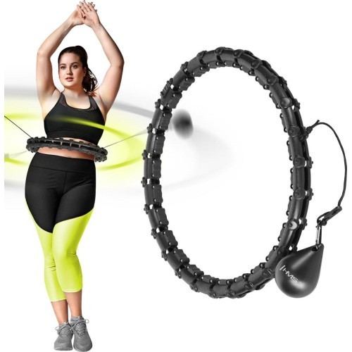 SET HULA HOOP HHW11 BLACK WITH WEIGHT + WAIST SUPPORT BR163 BLACK PLUS SIZE HMS