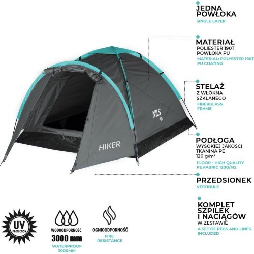 Туристическая палатка Nils Camp Hiker NC6010, серая