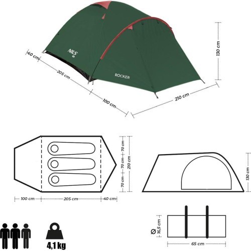 Кемпинговая палатка Nils Camp Rocker NC6013, зелено-красная