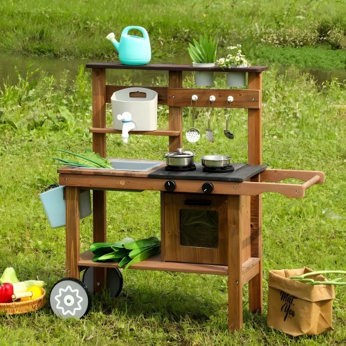 Outdoor mud kitchen for children with accessories fir wood ECOTOYS