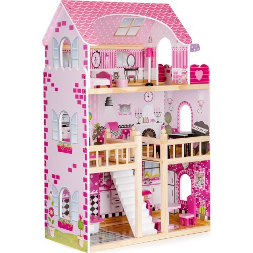 Деревянный кукольный домик с мебелью и LED EcoToys