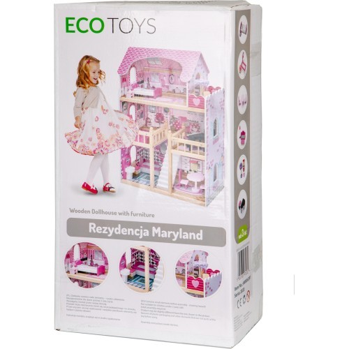 Koka leļļu māja ar mēbelēm un LED EcoToys
