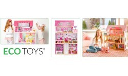 Деревянный кукольный домик с мебелью и LED EcoToys
