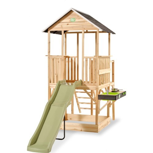 EXIT Panorama 550 wooden playhouse with slide, mud kitchen and sandpit