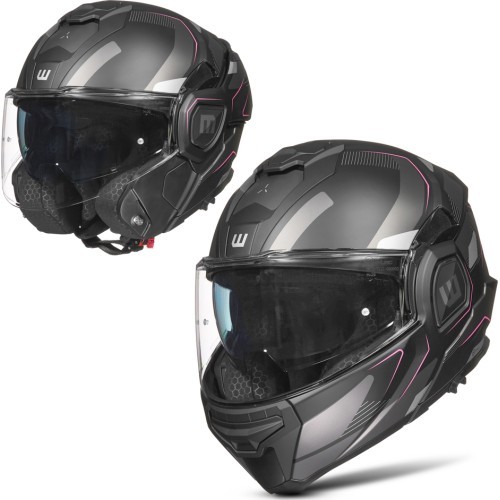 Откидной мотошлем W-TEC Zoroz P/J - Matt Black-Fluo Pink