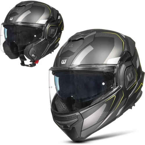 Откидной мотошлем W-TEC Zoroz P/J - Черный матовый-флуоресцентный желтый