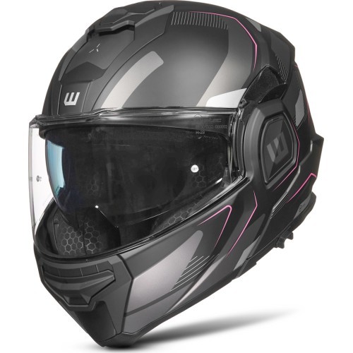 Откидной мотошлем W-TEC Zoroz P/J - Matt Black-Fluo Pink