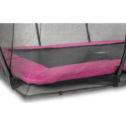 EXIT Silhouette ground trampoline 244x366cm with safety net - pink Outdoor Rectangular Coil spring Sunken trampoline