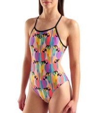 W Tropical Delight Swimsuit Tie Back Multi Pink-Black 34 - 550