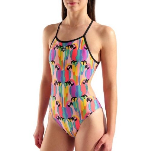 W Tropical Delight Swimsuit Tie Back Multi Pink-Black 34 - 550