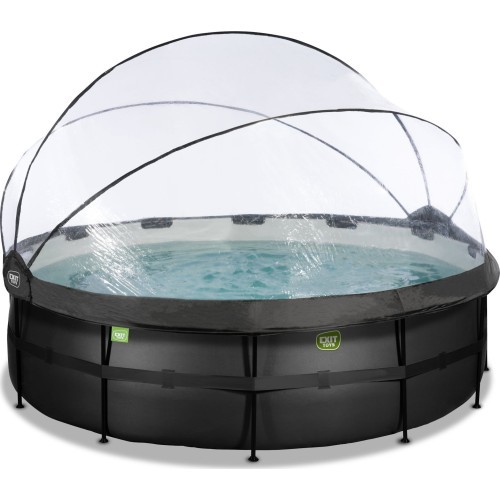 Бассейн EXIT Black Leather ø450x122 см с песочным фильтр-насосом и куполом, чёрный