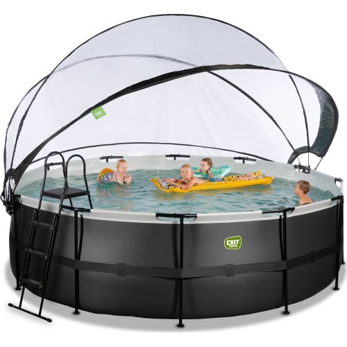 EXIT Black Leather pool ø450x122cm with sand filter pump and dome - black