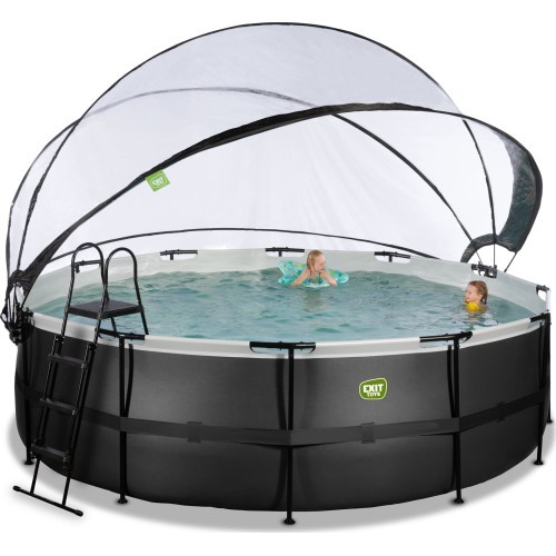 EXIT Black Leather pool ø450x122cm with sand filter pump and dome - black
