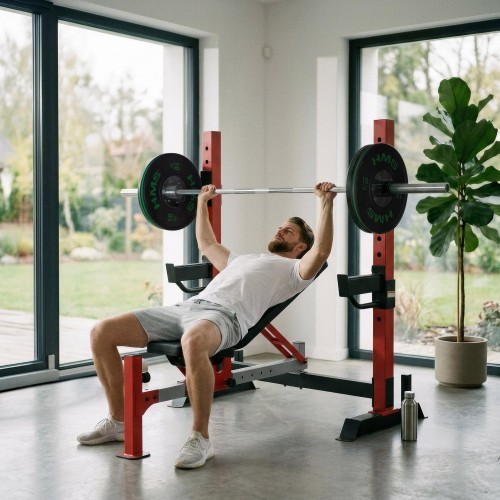 ADJUSTABLE WEIGHT BENCH WITH BARBELL RACK, LEG DEVELOPER AND PREACHER CURL PAD LS7688 HMS