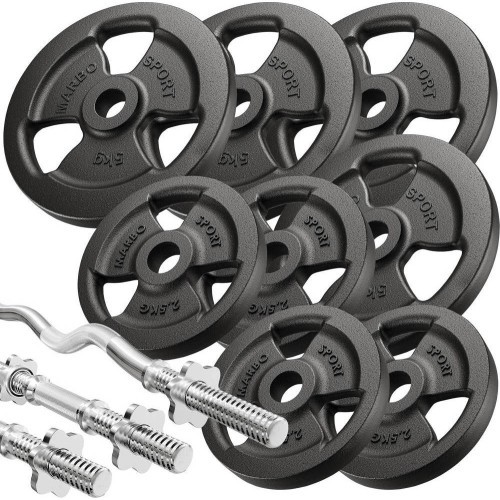 Set MS39_2.0_42KG | Double-sided adjustable training bench + prayer bar + press + set of grips and weights 42 kg - Marbo Sport