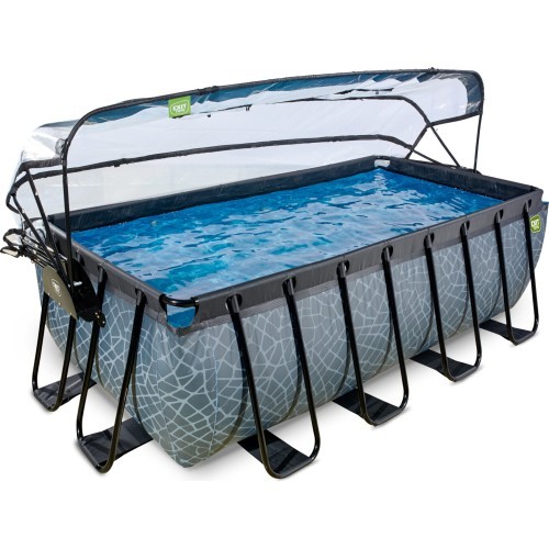 EXIT Stone pool 400x200x122cm with sand filter pump and dome - grey