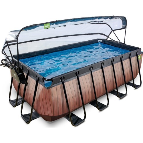 EXIT Wood pool 400x200x122cm with sand filter pump and dome - brown