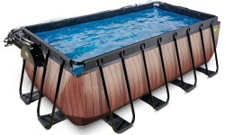 EXIT Wood pool 400x200x122cm with sand filter pump and dome - brown