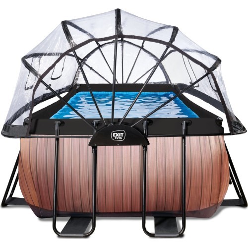 EXIT Wood pool 400x200x122cm with sand filter pump and dome - brown