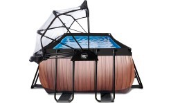 EXIT Wood pool 400x200x122cm with sand filter pump and dome - brown