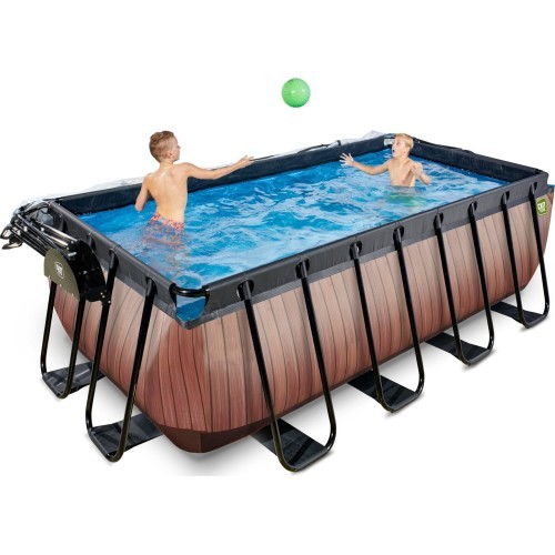 EXIT Wood pool 400x200x122cm with sand filter pump and dome - brown