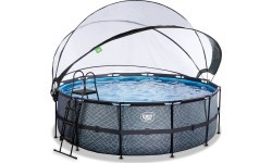 EXIT Stone pool ø427x122cm with sand filter pump and dome and heat pump - grey