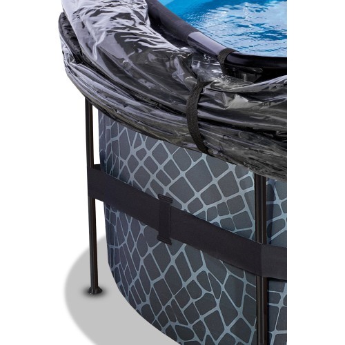 EXIT Stone pool ø427x122cm with sand filter pump and dome and heat pump - grey