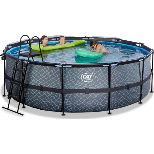 EXIT Stone pool ø427x122cm with sand filter pump and dome and heat pump - grey