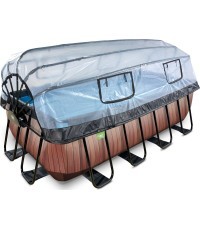 Бассейн EXIT Wood 400x200x122 см с песочным фильтр-насосом, куполом и тепловым насосом - коричневый