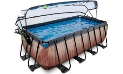 EXIT Wood pool 400x200x122cm with sand filter pump and dome and heat pump - brown