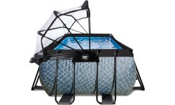 Baseins EXIT Stone 400x200x122 cm ar smilšu filtra sūkni, kupolu un siltumsūkni, pelēks