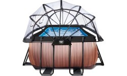 EXIT Wood pool 400x200x122cm with sand filter pump and dome and heat pump - brown
