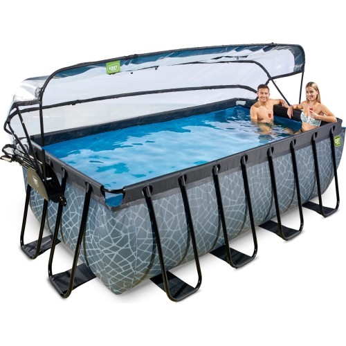 EXIT Stone pool 400x200x122cm with sand filter pump and dome and heat pump - grey