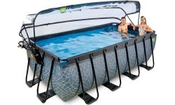 EXIT Stone pool 400x200x122cm with sand filter pump and dome and heat pump - grey
