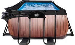 EXIT Wood pool 400x200x122cm with sand filter pump and dome and heat pump - brown