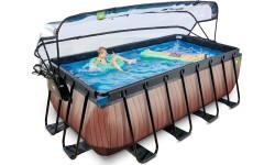 Бассейн EXIT Wood 400x200x122 см с песочным фильтр-насосом, куполом и тепловым насосом - коричневый